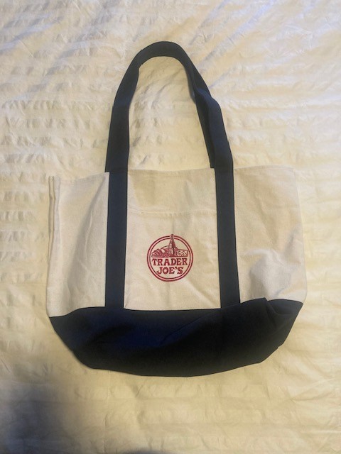Trader Joe’s Large Canvas Tote Bag Blue Red White NWT Rare Reusable Grocery Bag