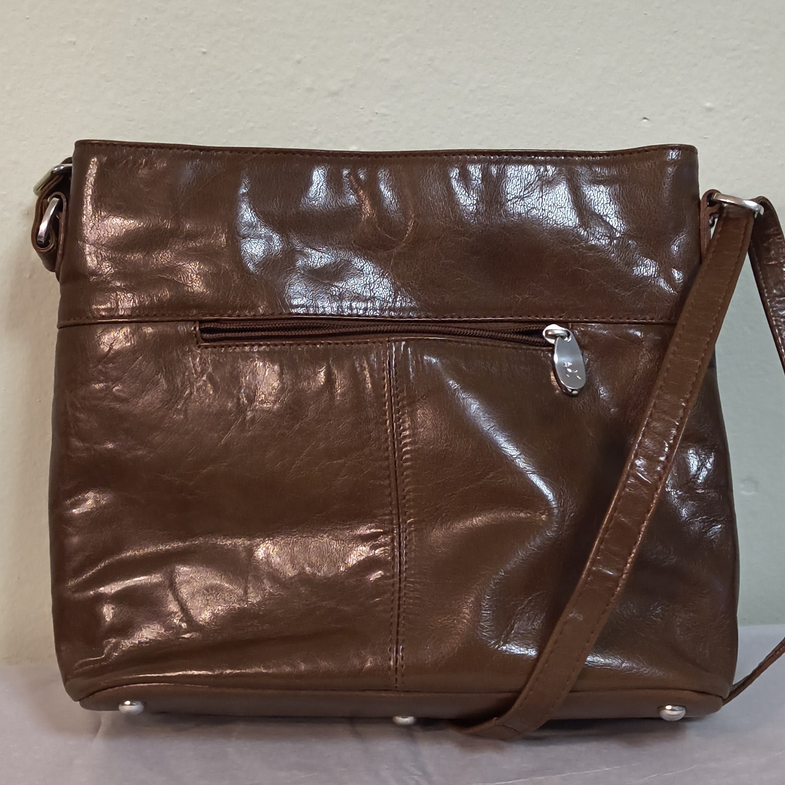 Genuine Leather Shoulder Crossbody Bag Brown Pintuck Stag British-Ashwood