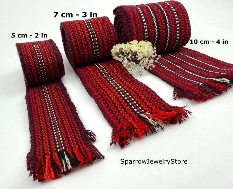 Woven sash belt Ukrainian hutsul krajka belt Ethnic folk costume Red woven belt