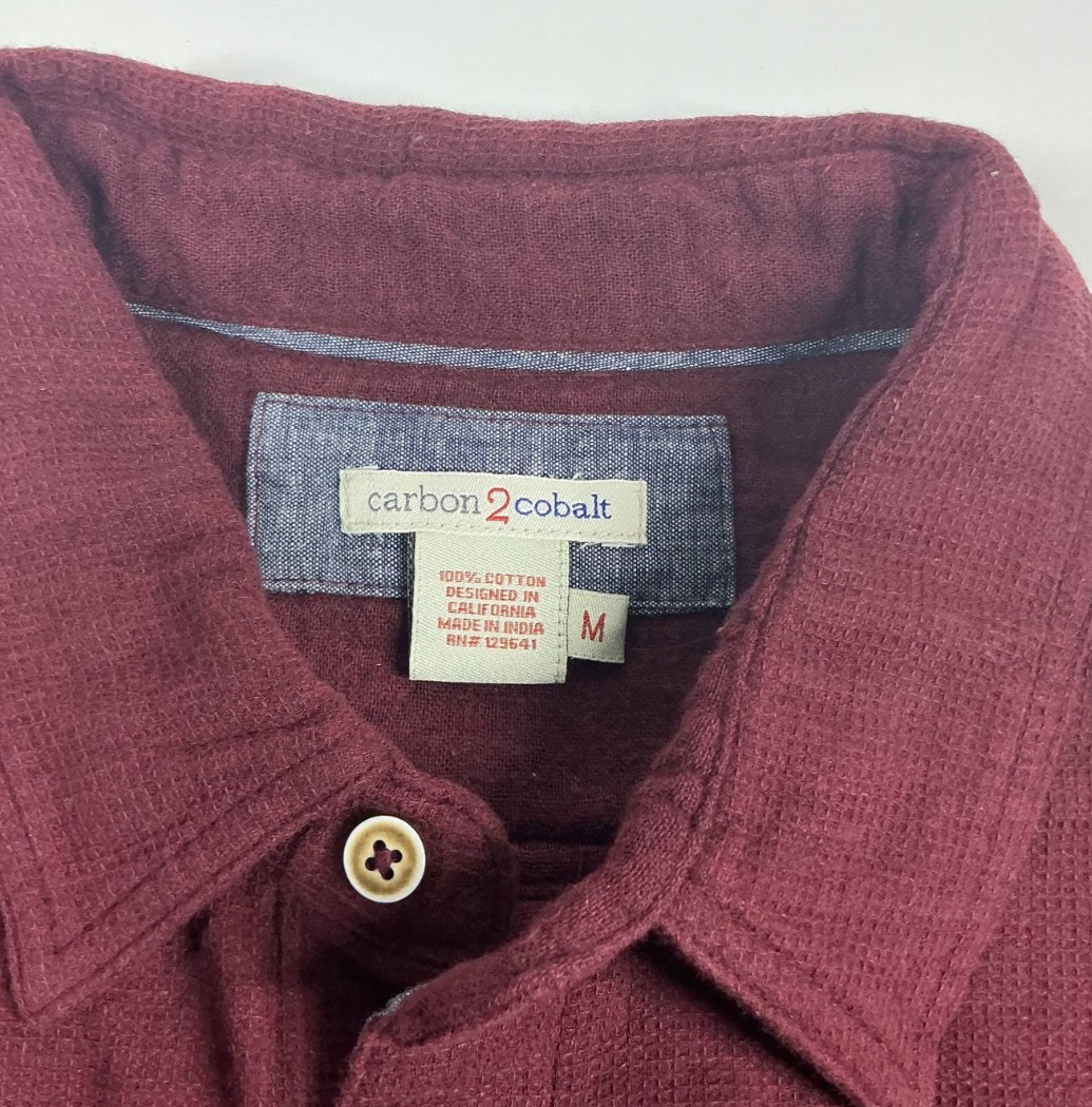 Carbon 2 Cobalt Shirt Mens Medium M Burgundy Red Waffle Knit Button Up NWT