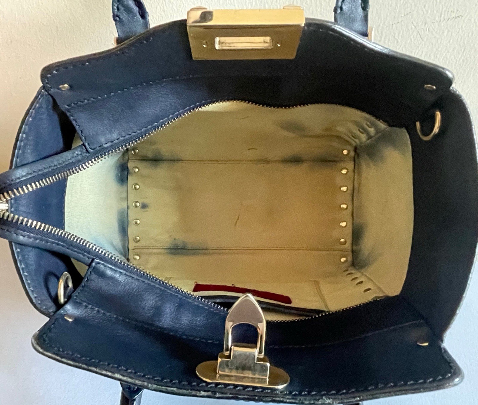 Valentino Garavani Rockstud Small Navy Blue Leather Top Handle Shoulder Bag
