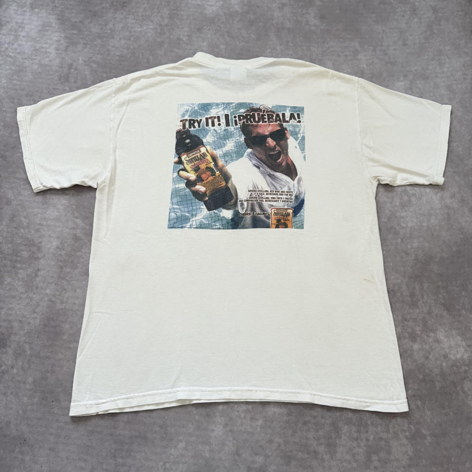 Vintage Sevillana Sangria Shirt Mens Large White Graphic Promo Alcohol Drink