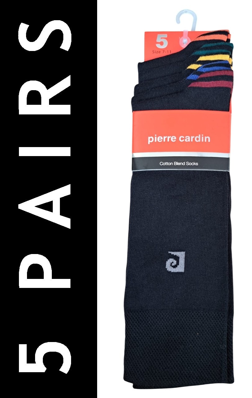 PIERRE CARDIN | Mens 5 PAIRS Black Stripe Tipped Socks One Size UK 7-11 EU 40-46