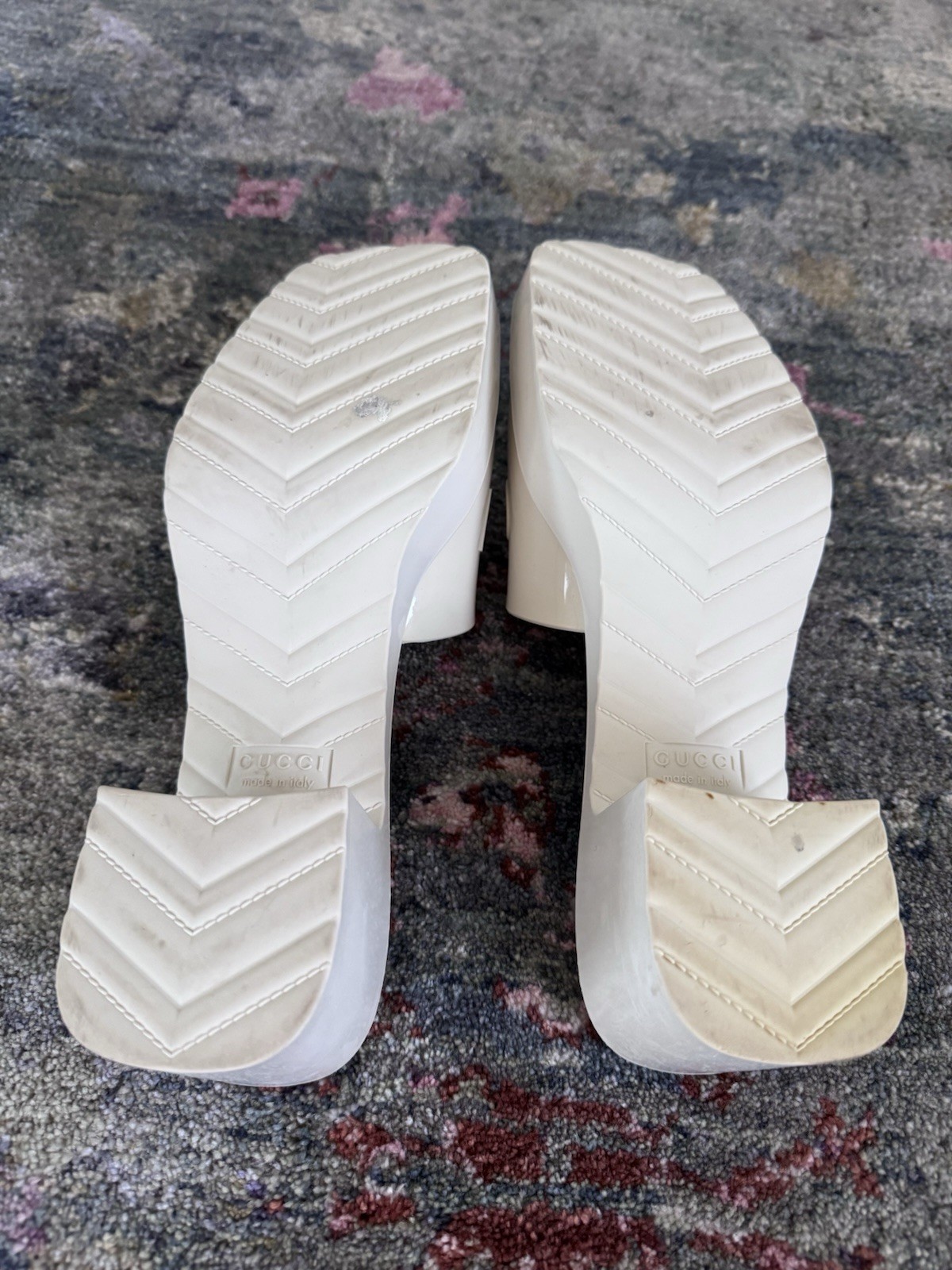 Gucci Rubber Mystic White Platform Sandals, Size 38