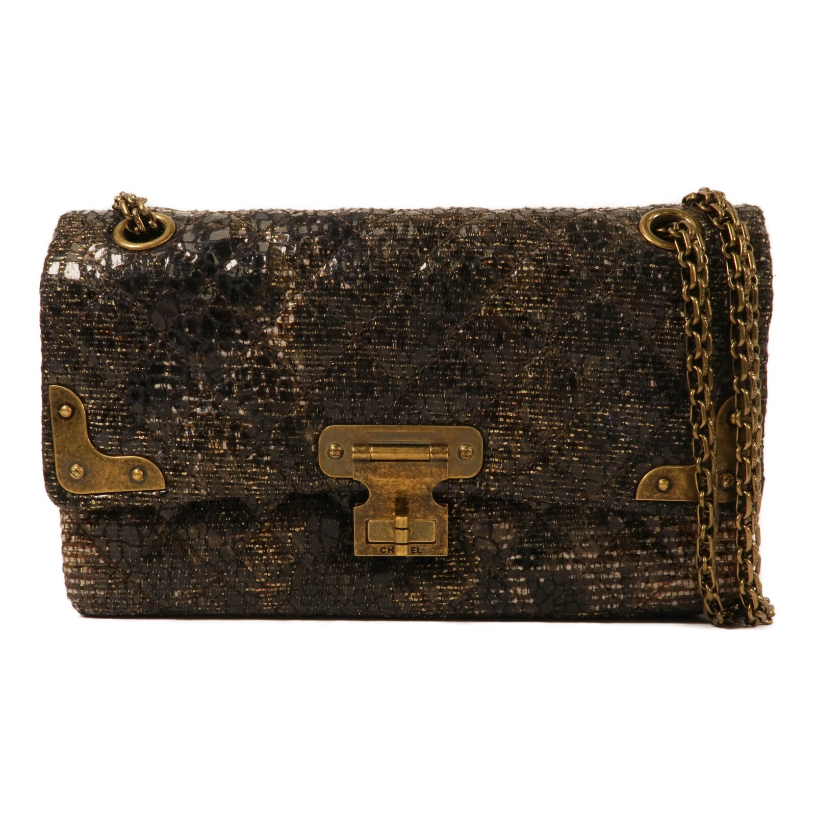 CHANEL CC Shanghai Icons Flap Bag Chain Shoulder Bag Tweed Black/Gold