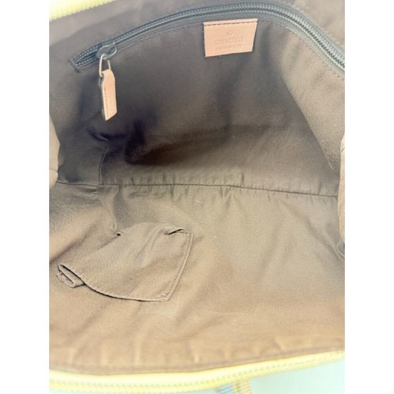 Gucci Monogram Web Medium Half Moon pastel Accents Canvas W/Leather trim.
