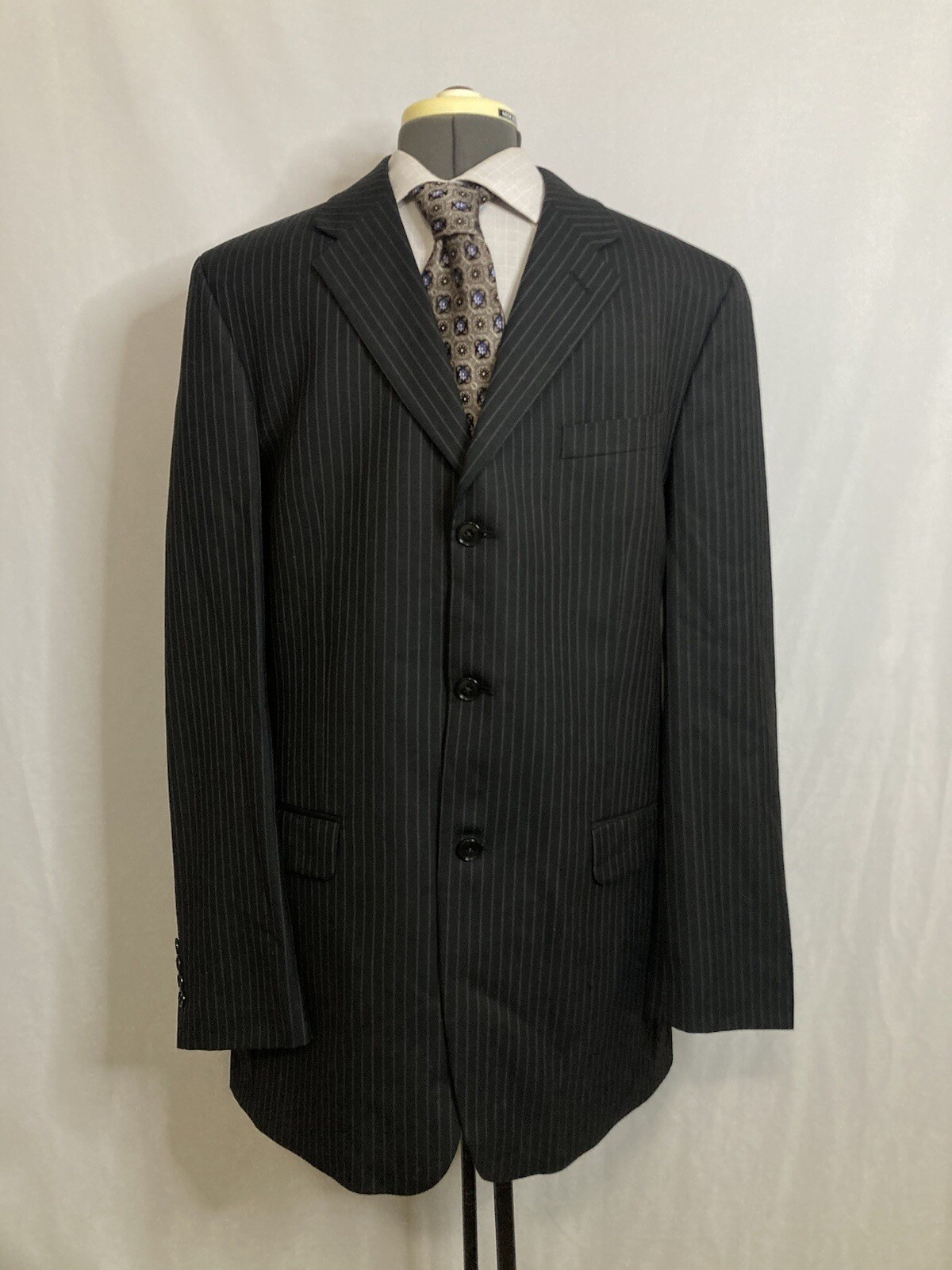 Mens 44L Blazer Black Striped Wool 3 Button 2XL 48″ Sport Coat Suit Jacket JNY