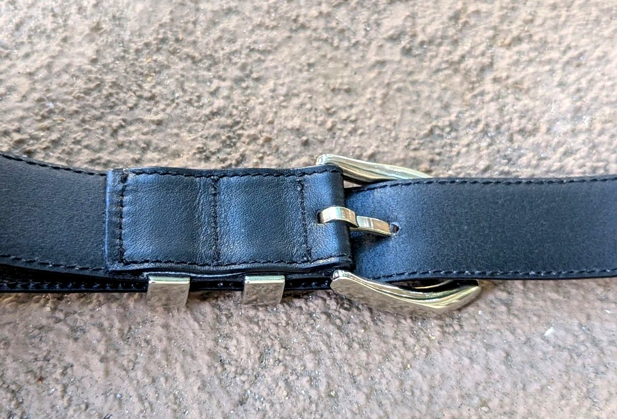 GIANNI VERSACE 90’s Silver Buckle MEDUSA Belt Black Leather Size 27 28 29 30 31″