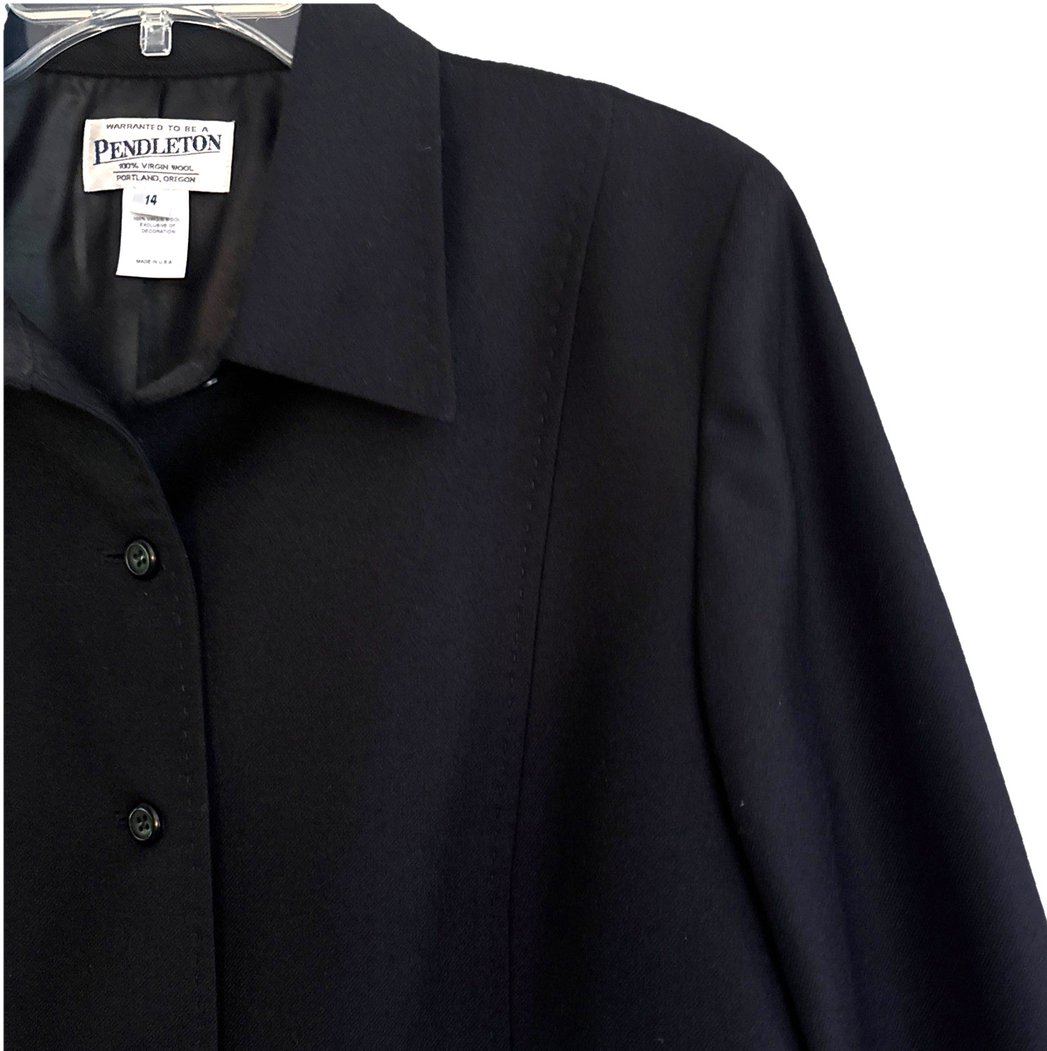 VTG Pendleton Virgin Wool Jacket Womens Sz 14 Black Classic Button Up Blazer USA