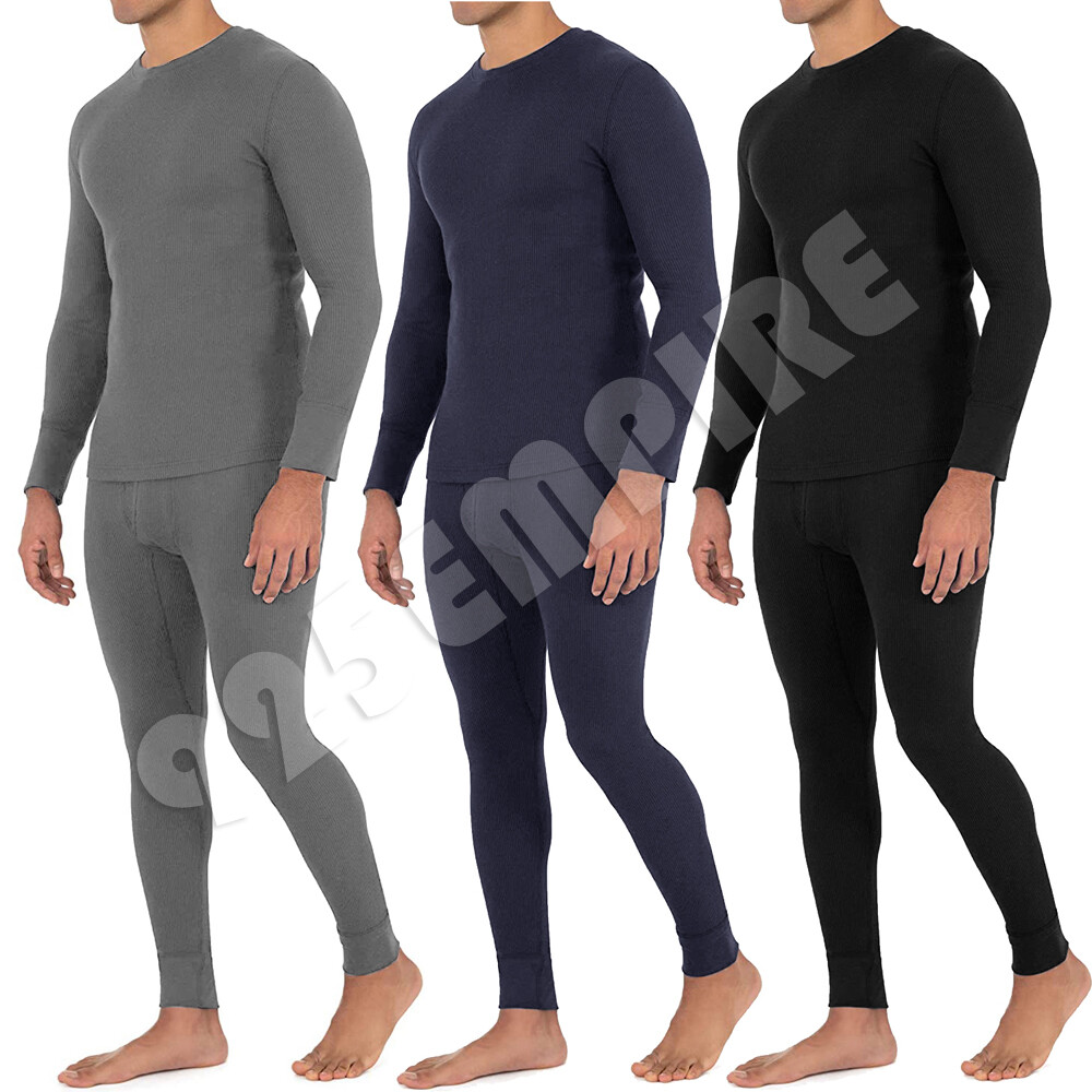 Men’s Long Johns Thermal Winter Fleece Lined Cotton Top Bottom Underwear Set