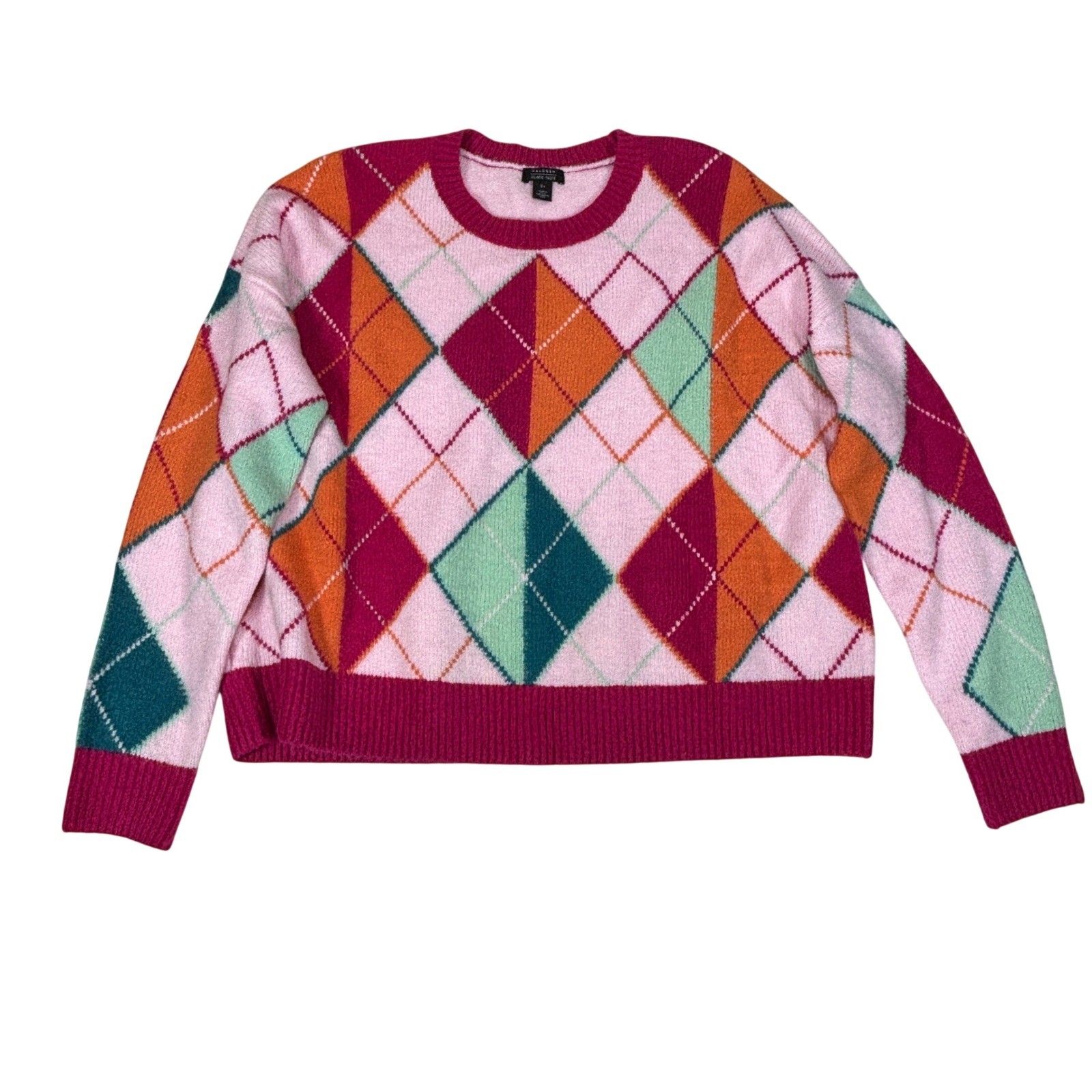 Halogen Atlantic-Pacific Pink Argyle Crewneck Sweater Womens 2X Plus Size