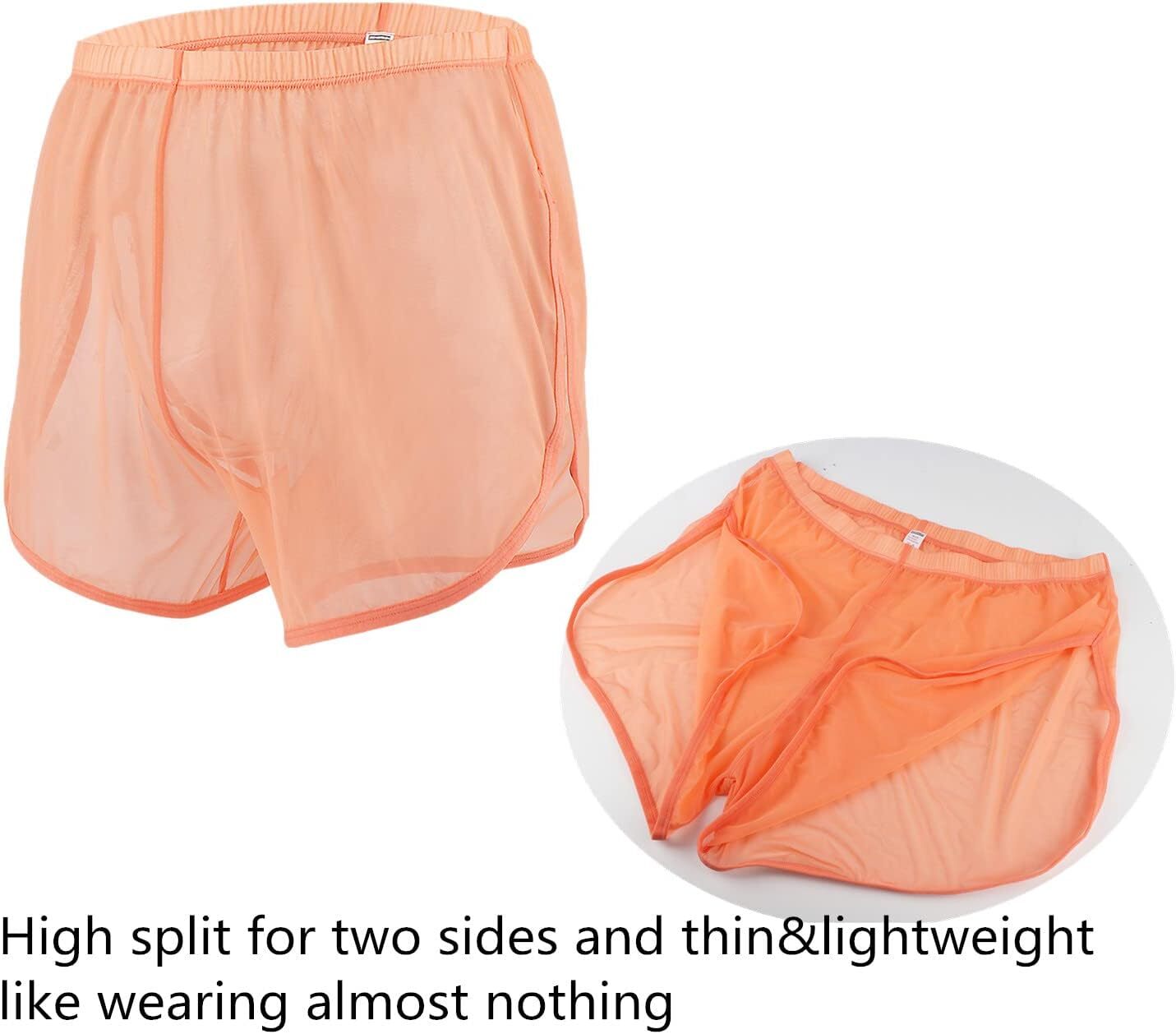 Men’s Boxer Shorts Loose Split Side Mesh See-Through Breathable Underwear Boxers