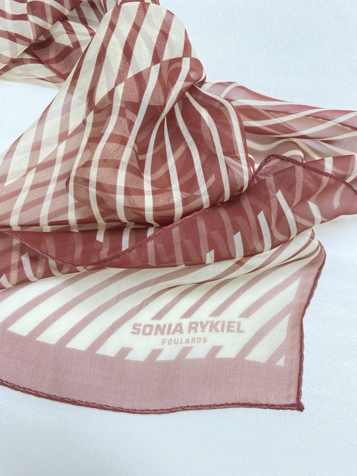 SONIA RYKIEL BROWN STRIPED RECTANGLE SILK WOMEN’S SCARF 62″/ 20″ EX.CON