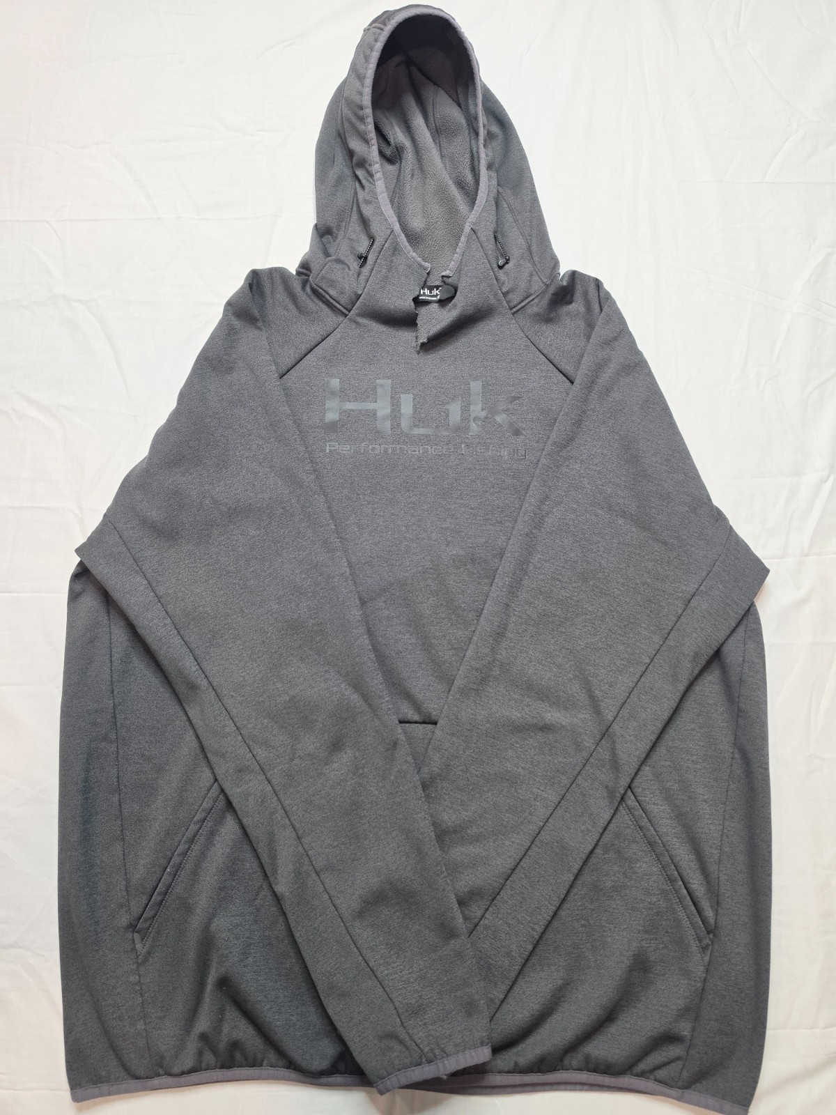 Huk Performance Fishing Mens gray Hoodie Pullover Sweatshirt XXL Distressed