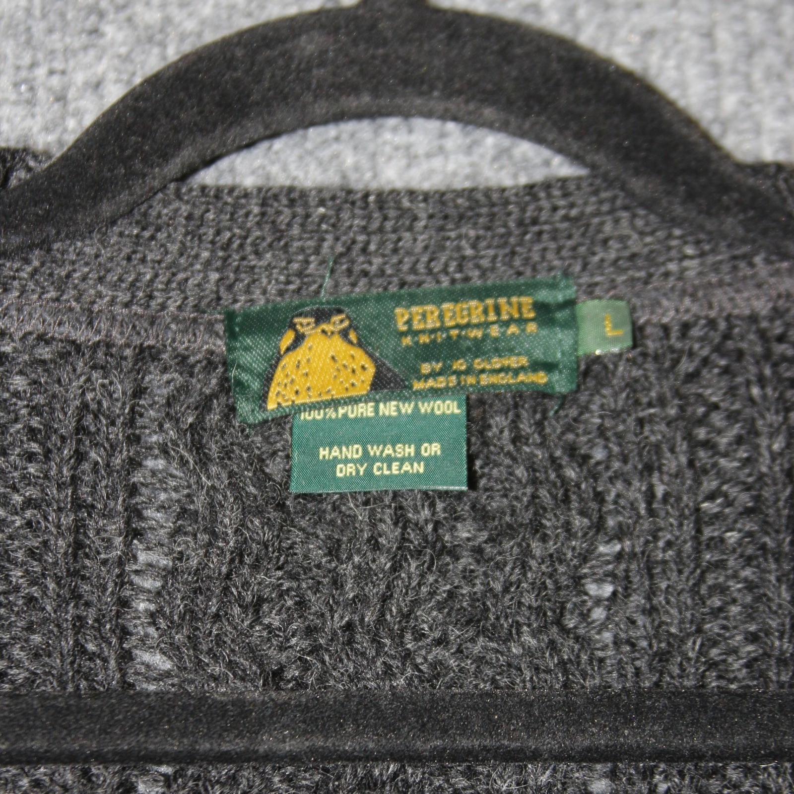 Peregrine Cable Knit Cardigan Sweater Mens L Charcoal Gray Wool Made in England