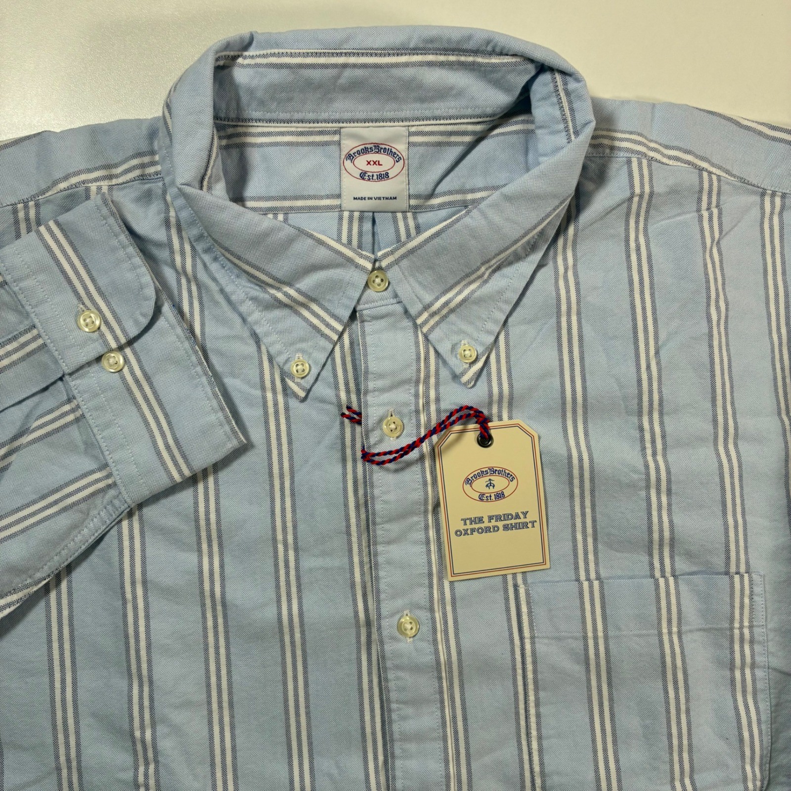 NEW Brooks Brothers Oxford Shirt 2XL Blue White Striped Friday Button Down New