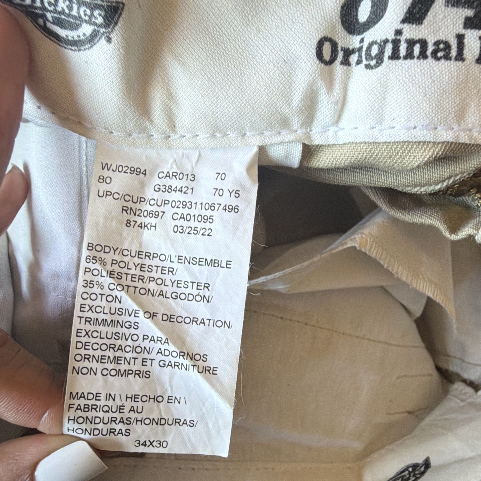 Dickies 874 Original Fit Work Pants Beige 34×30 Cotton/Poly Twill