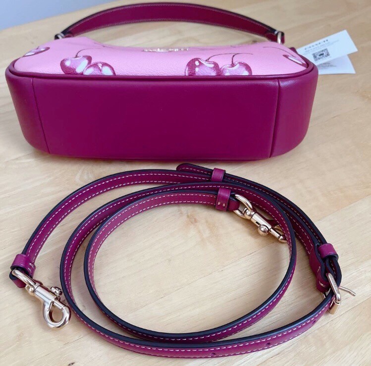 COACH Teri 2way Shoulder Bag Pink Canvas Leather Cherry Print CR290 Outlet New