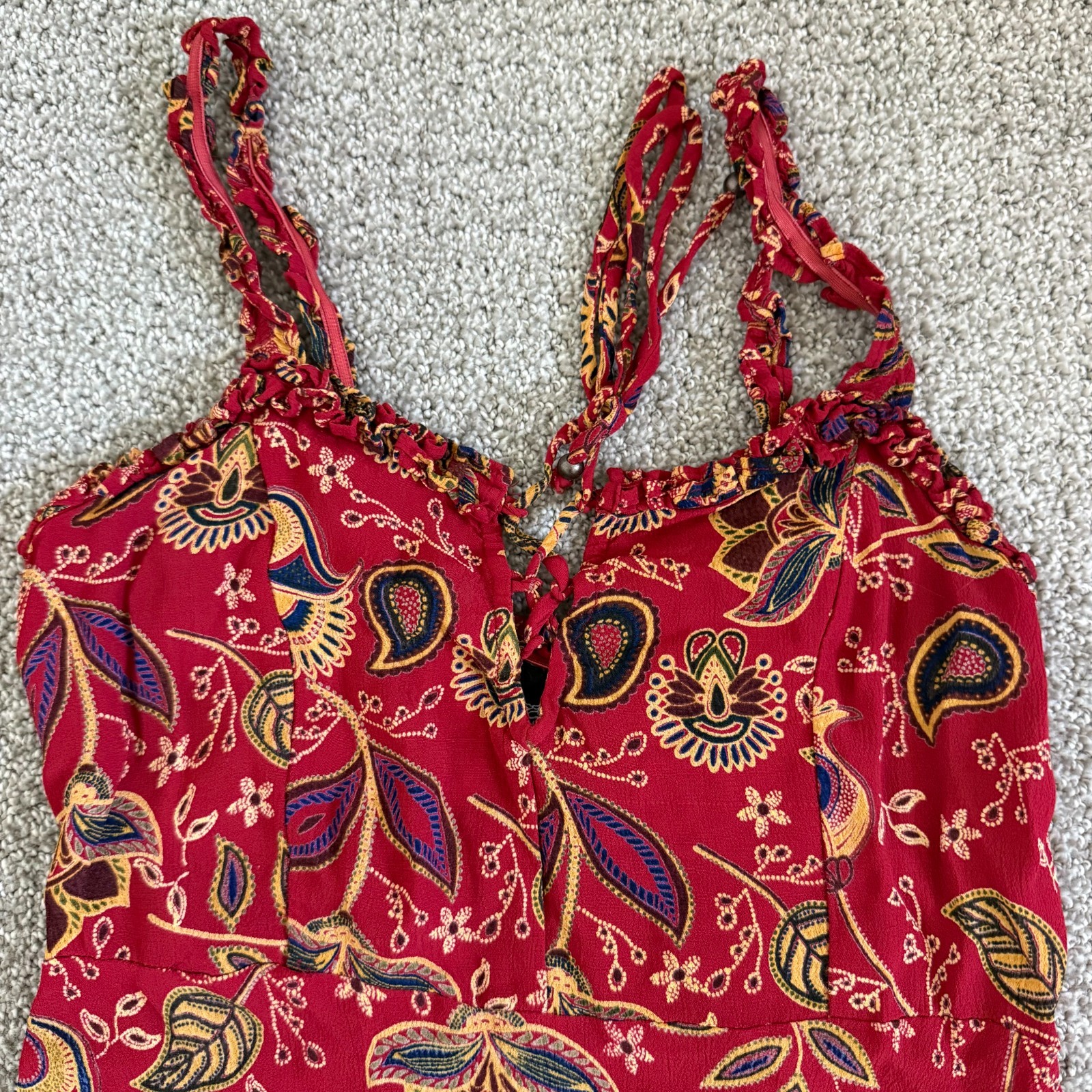 Angie Womens Red Paisley Mini Dress Boho XS
