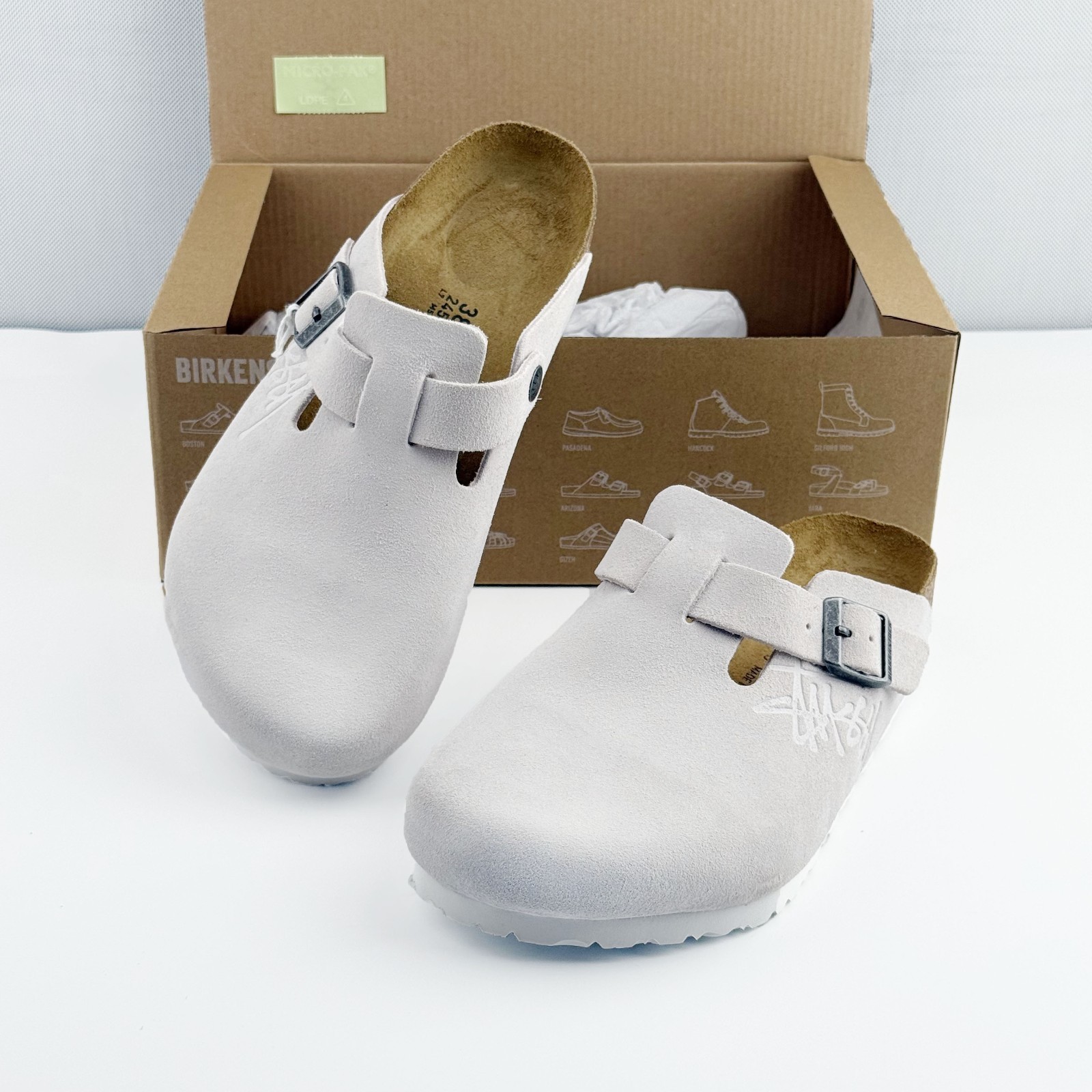 Birkenstock Boston X Stussy Suede Comfort Clog White Women’s and Men’s Shoes