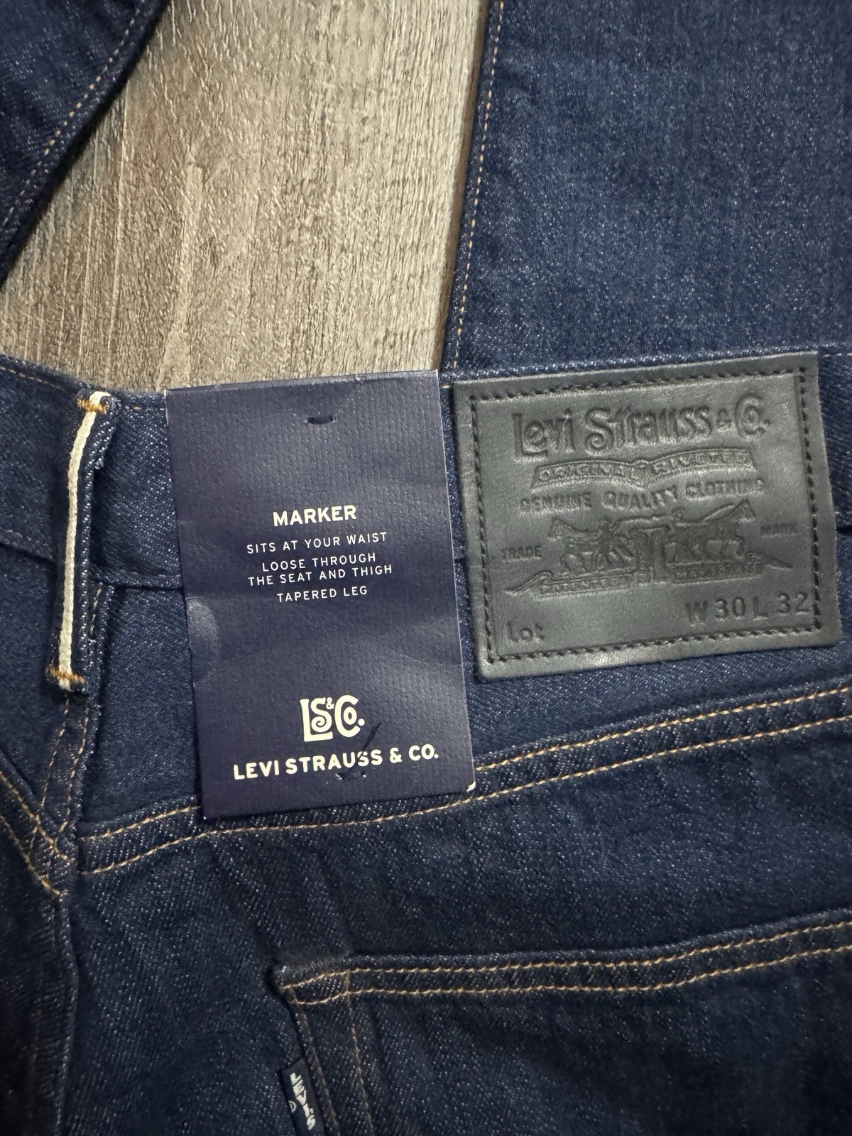 Levi’s Blue Tab Marker Loose Jeans Selvedge Japanese Denim Dark Wash 30×32