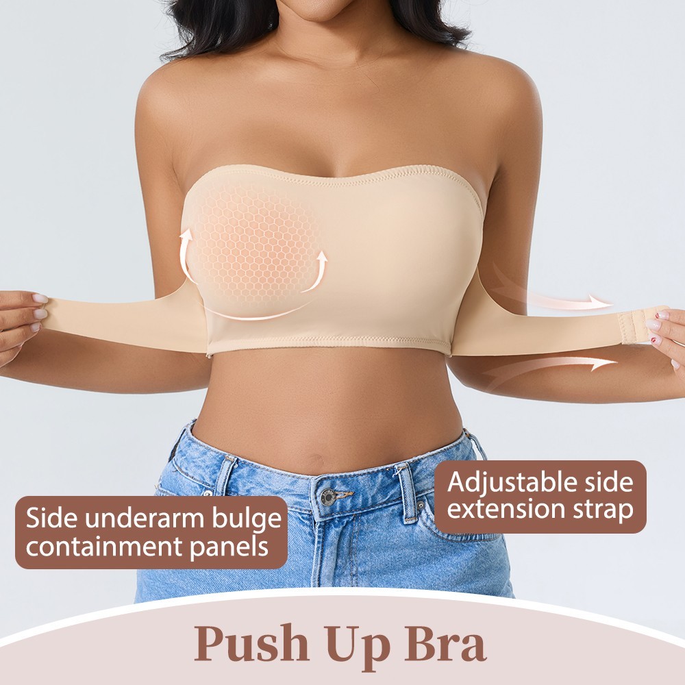 Front Adjustable Hook Strapless Bra Seamless Padded Wedding Underwear