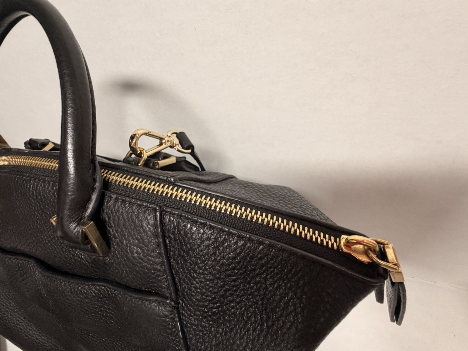Michael Kors Black Pebbled Satchel Top Handle, Detachable Strap, Gold Hardware