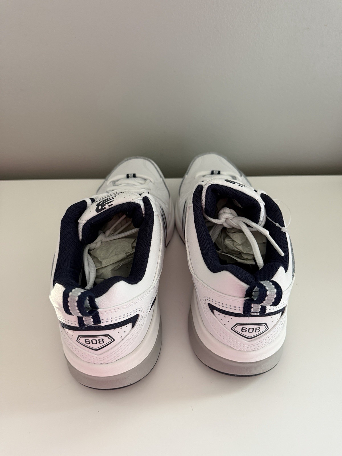New Balance 608 Men’s Athletic Sneakers White/Navy Leather MX608WN5, New