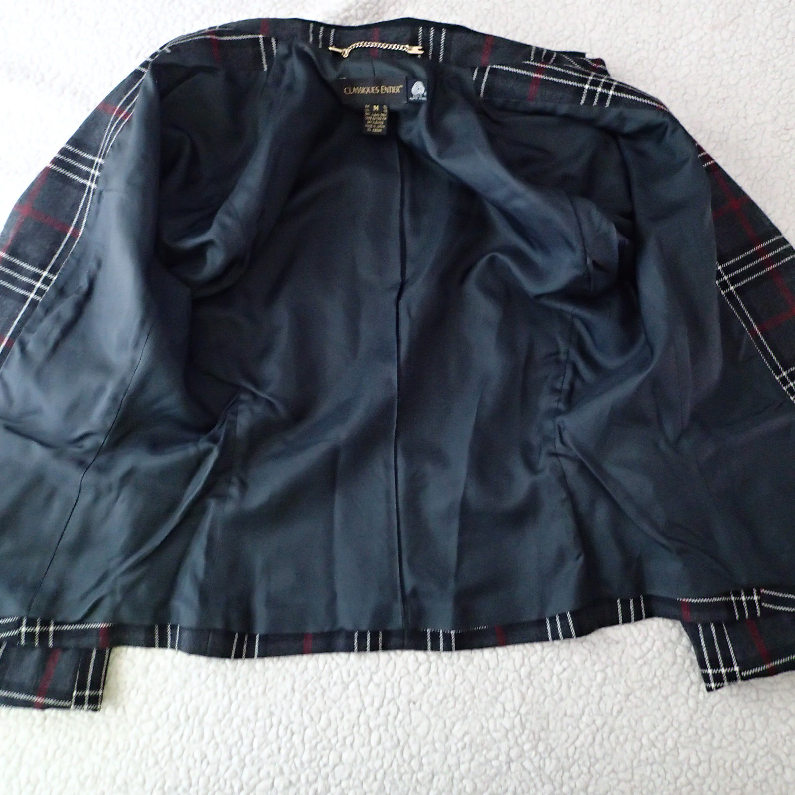 CLASSIQUES ENTIER sz M,TOP,BLAZER, tweed charcoal white red black plaid wool ar