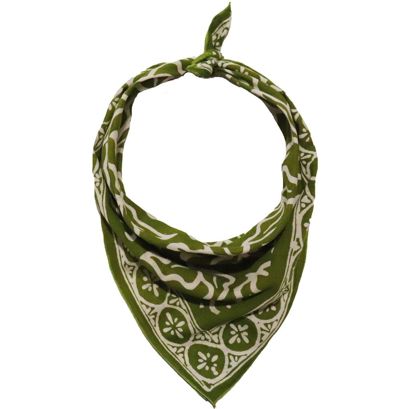 Hand Dyed Batik Bandana, 100% Soft Cotton, Jade Jungle in Olive