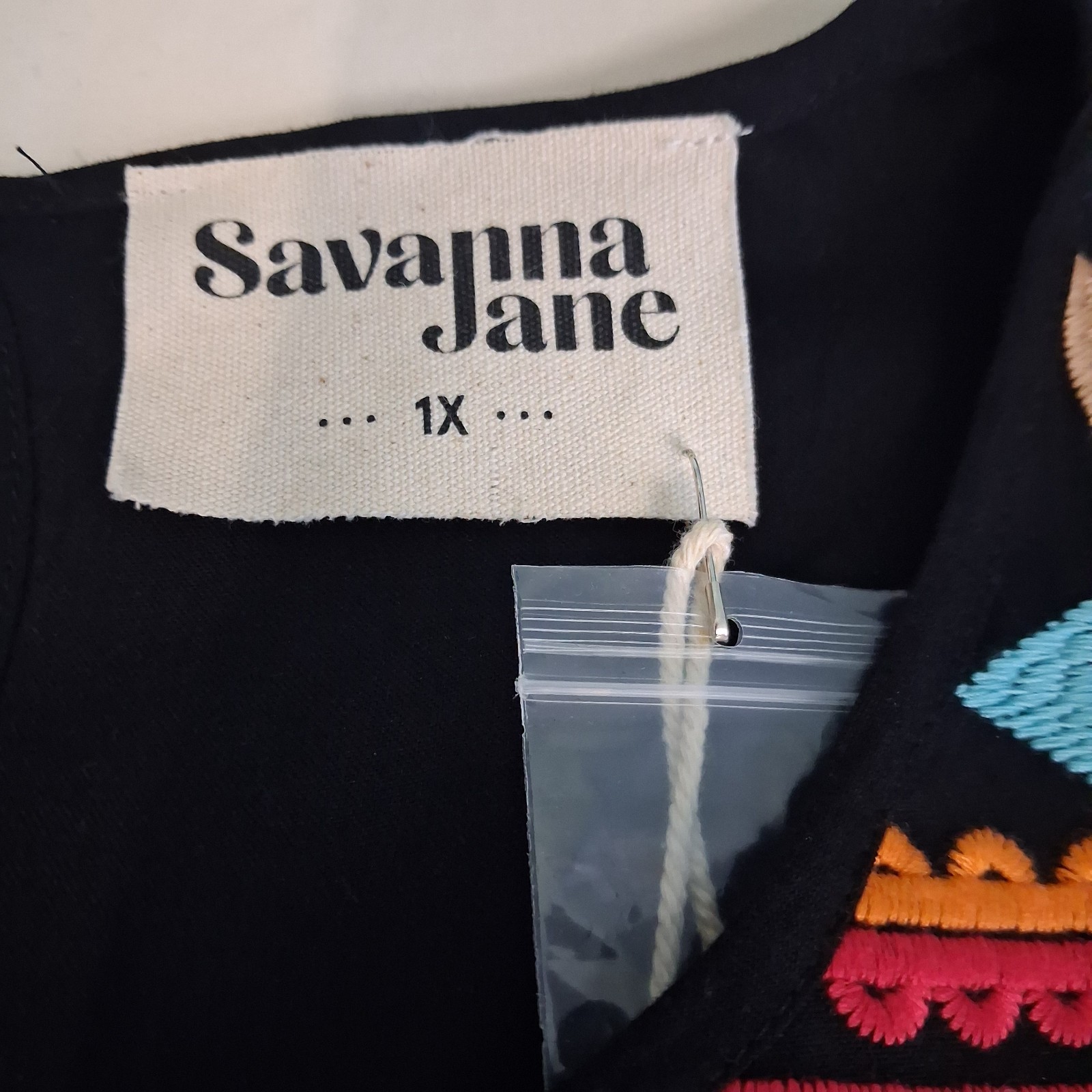New Savanna Jane Womens Boho Embroidered Peasant Blouse Multi-Colored Flowy 1X