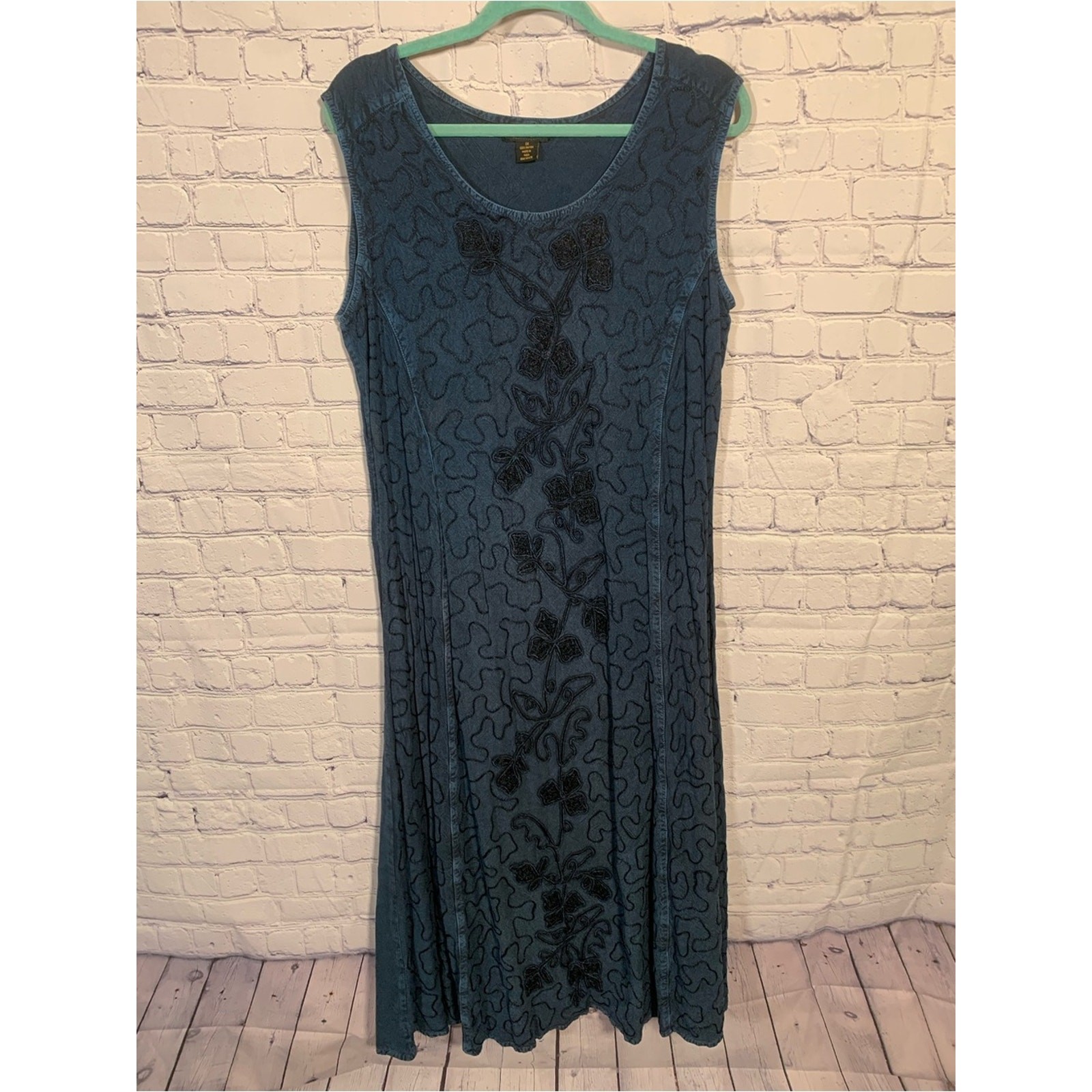 Magic Womens Embroidered Sleeveless Maxi Dress Dark Navy Sz 1X Festival Fairy