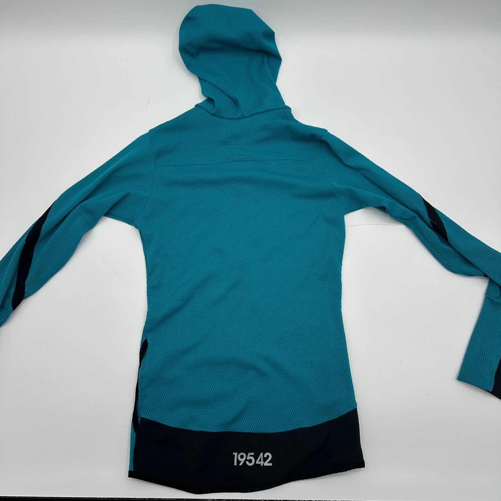 Nike Dry Fit Womens Teal Waffle Knit Full Zip Hoodie Mesh Jacket Small 19542