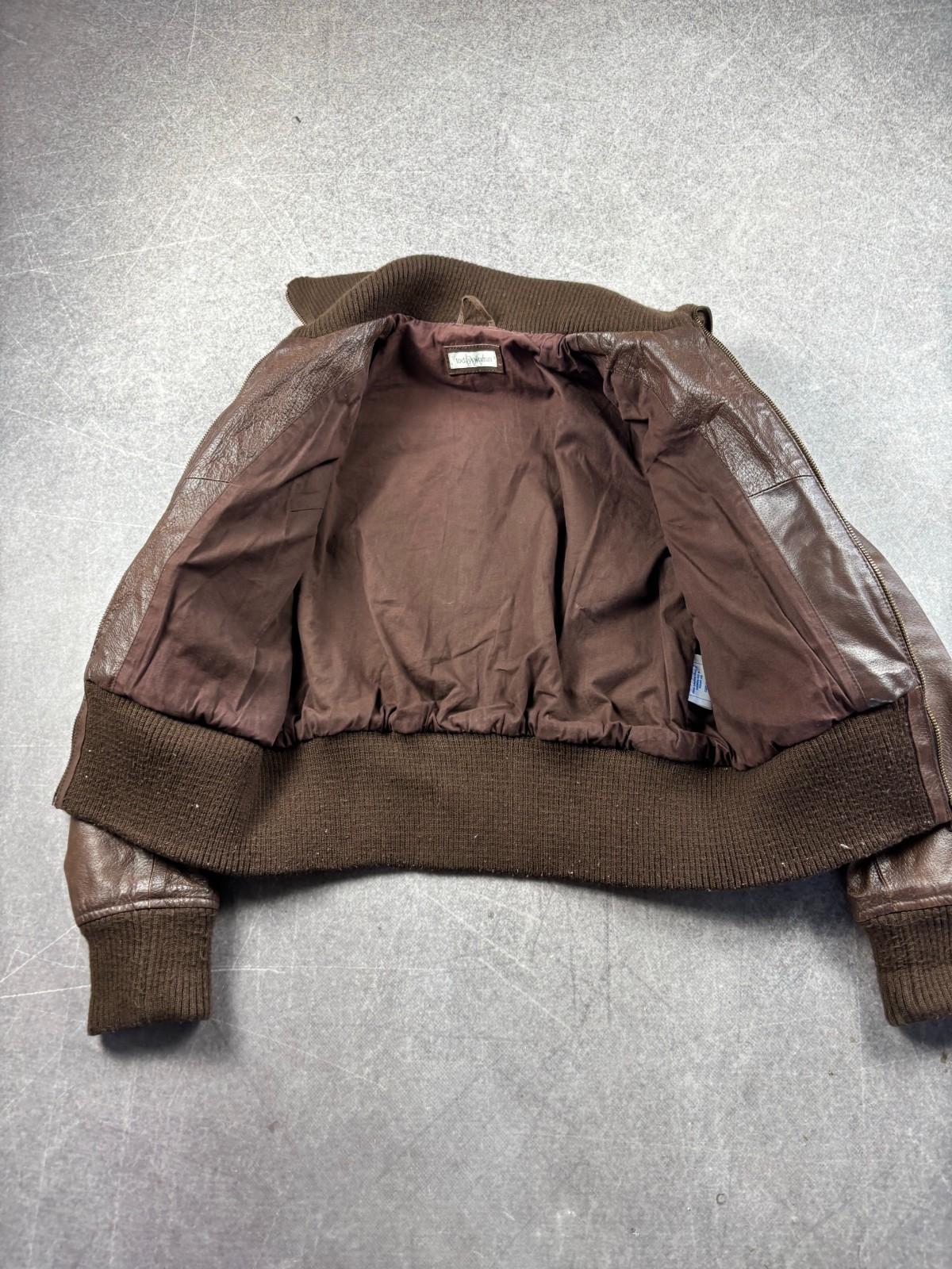 Vintage Brown Leather Bomber Jacket Cropped Aviator Pilot Y2K Genuine Leather