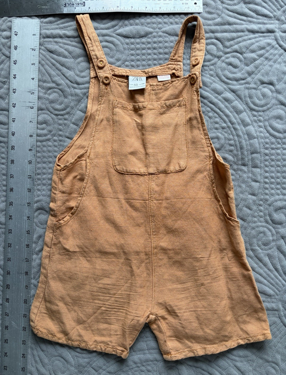 Zara kids Tan Canvas Cotton Romper Overalls 4-5Y Adjustable Straps Pockets