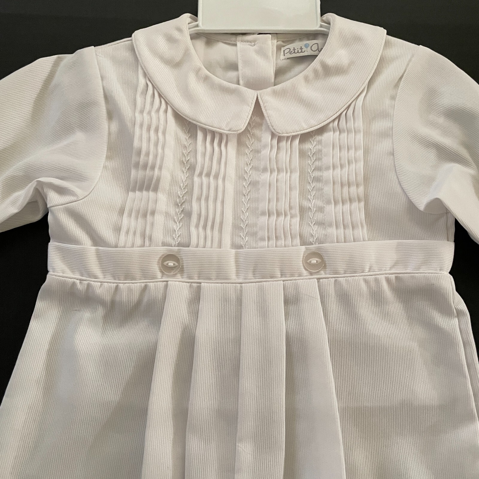 Petit Ami Boys Christening Baptism Outfit 24 Mon White Coverall Bonnet Set Tucks