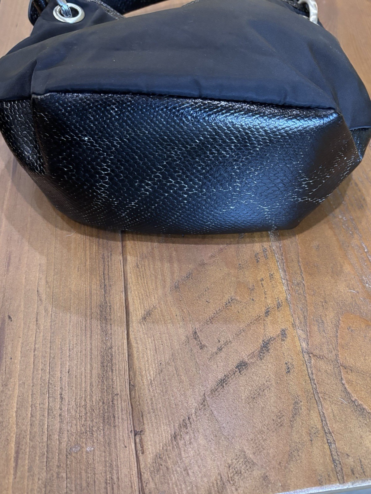 Vintage EXTE Italy Metallic Python Leather & Nylon Crystal Crescent baguette bag