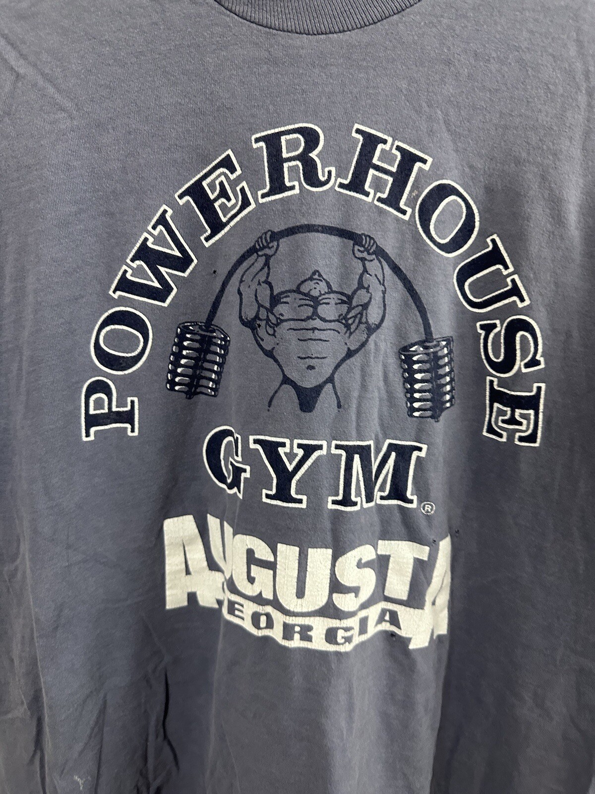 VTG Powerhouse Gym Augusta Worn Thrashed Workout Lift Power Faded T-Shirt 2XL