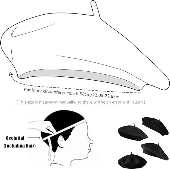 Gorro Vasco De Artista De Boina Francesa Para Mujeres Y Niñas, Color Negro NUEVO