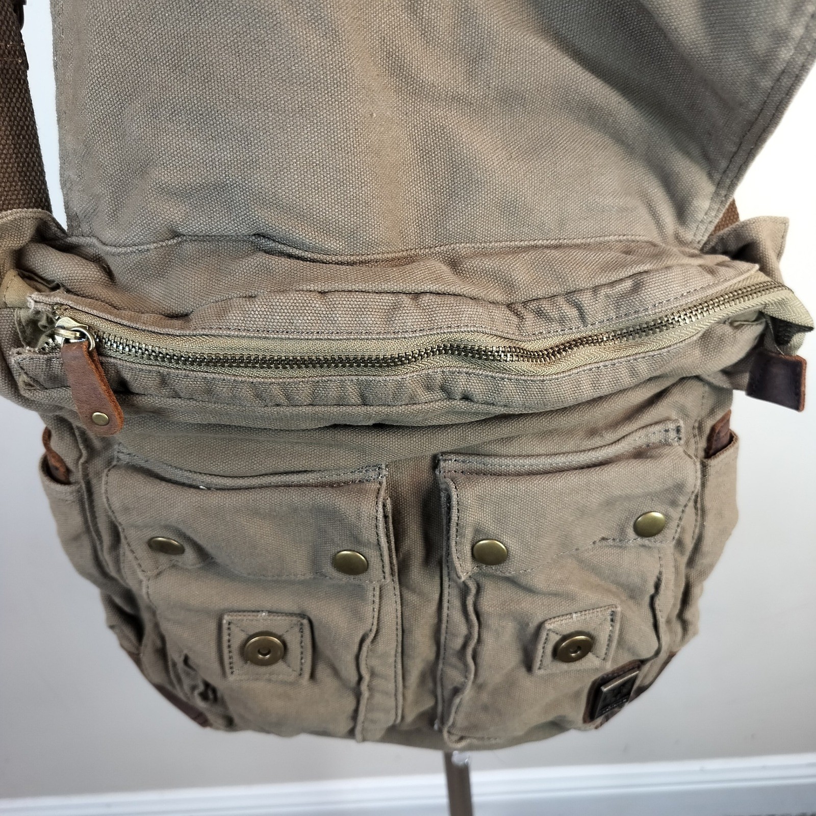 Muchuan Canvas & Leather Messenger Crossbody Bag Unisex Utility Gorpcore Rugged