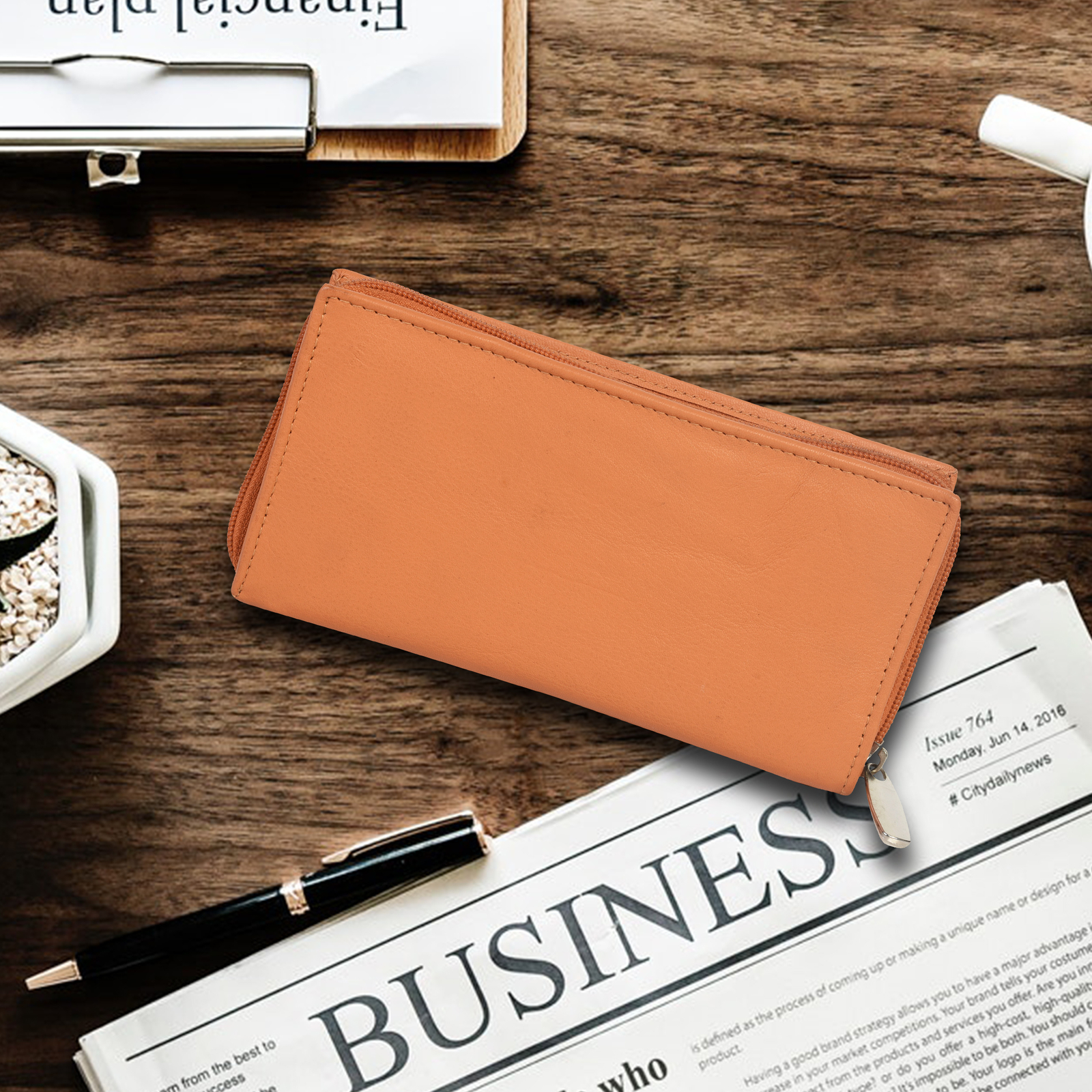 Leatherboss Genuine Leather Checkbook Cover with Credit Card Holder