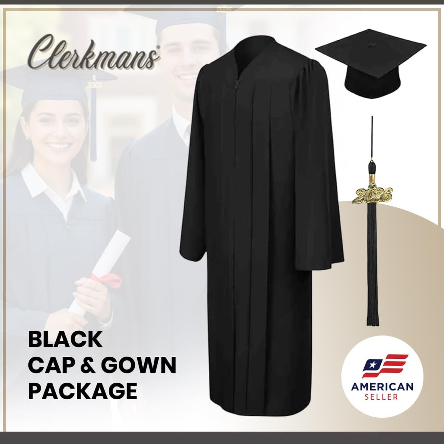 CLERKMANS Unisex Matte Graduation Cap Gown Tassel Package, High School and Un…