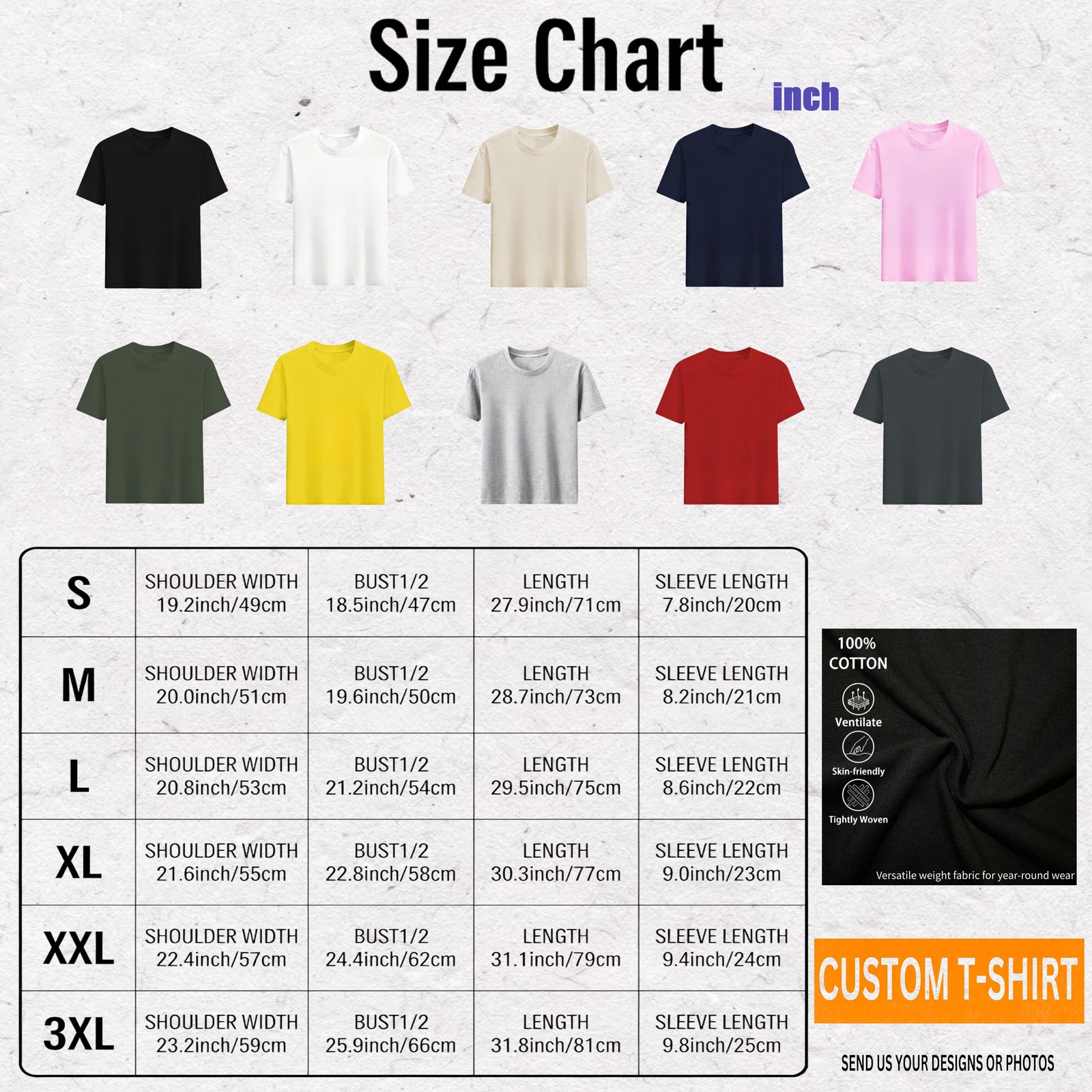 Print Your Photo Text Logo DIY Custom Cotton Tee Personalized Unisex Soft Top