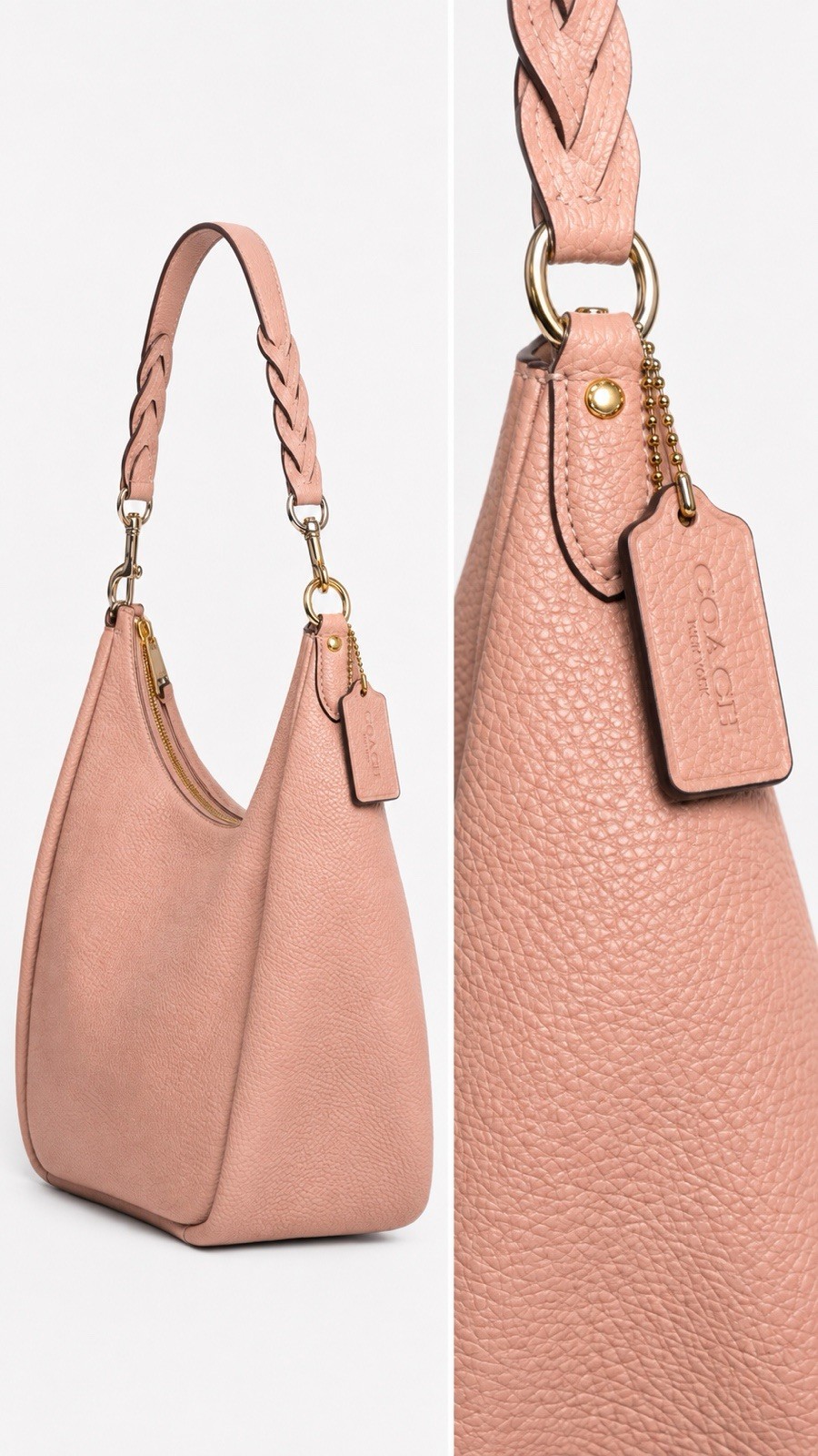 Coach Jules Hobo Bag In Faded Blush, Pebble Leather With Gold Hardware C9190
