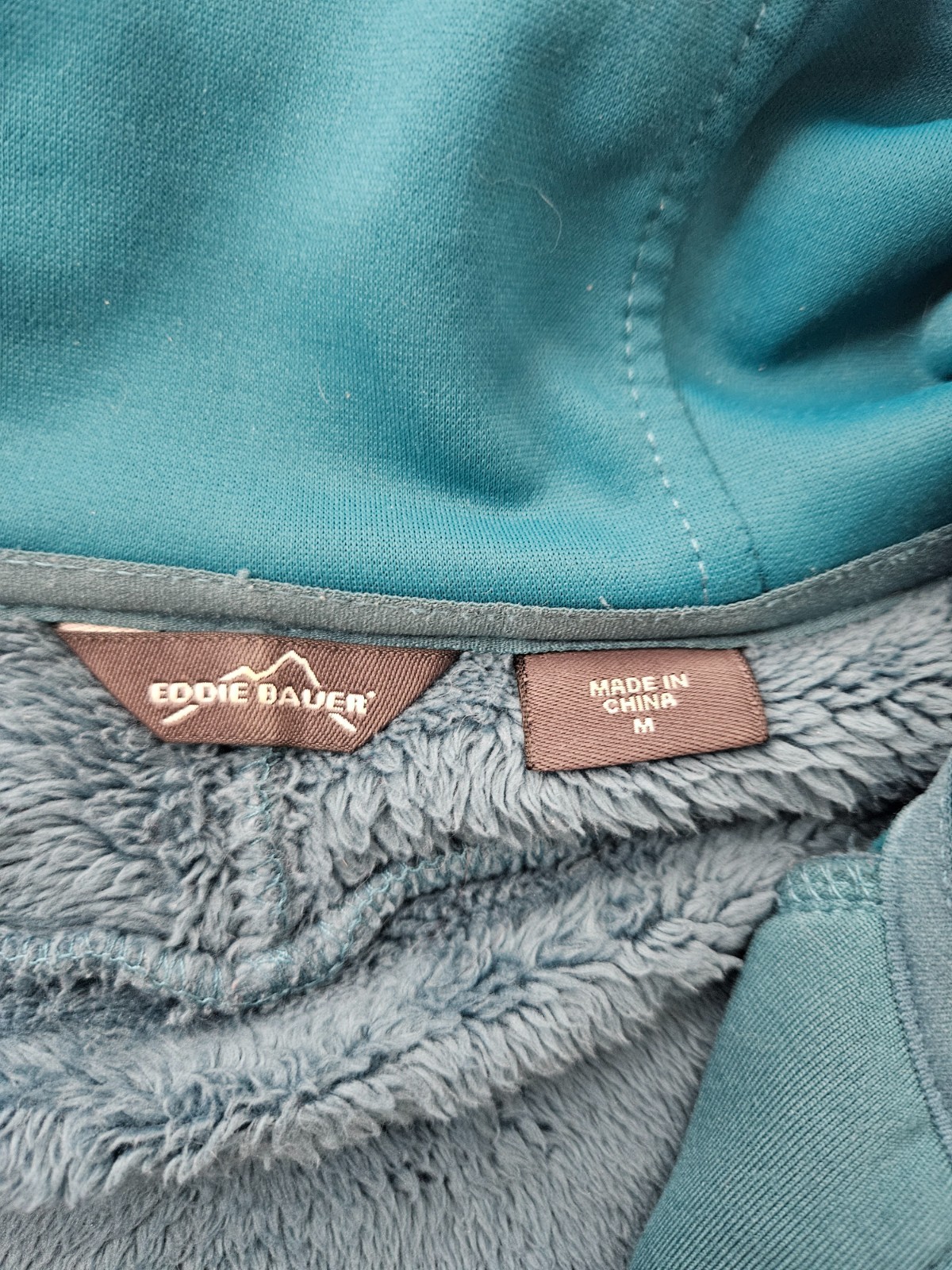 Eddie Bauer Womens M Teal Full Zip Fleece Hoodie Sherpa Stretch Jacket