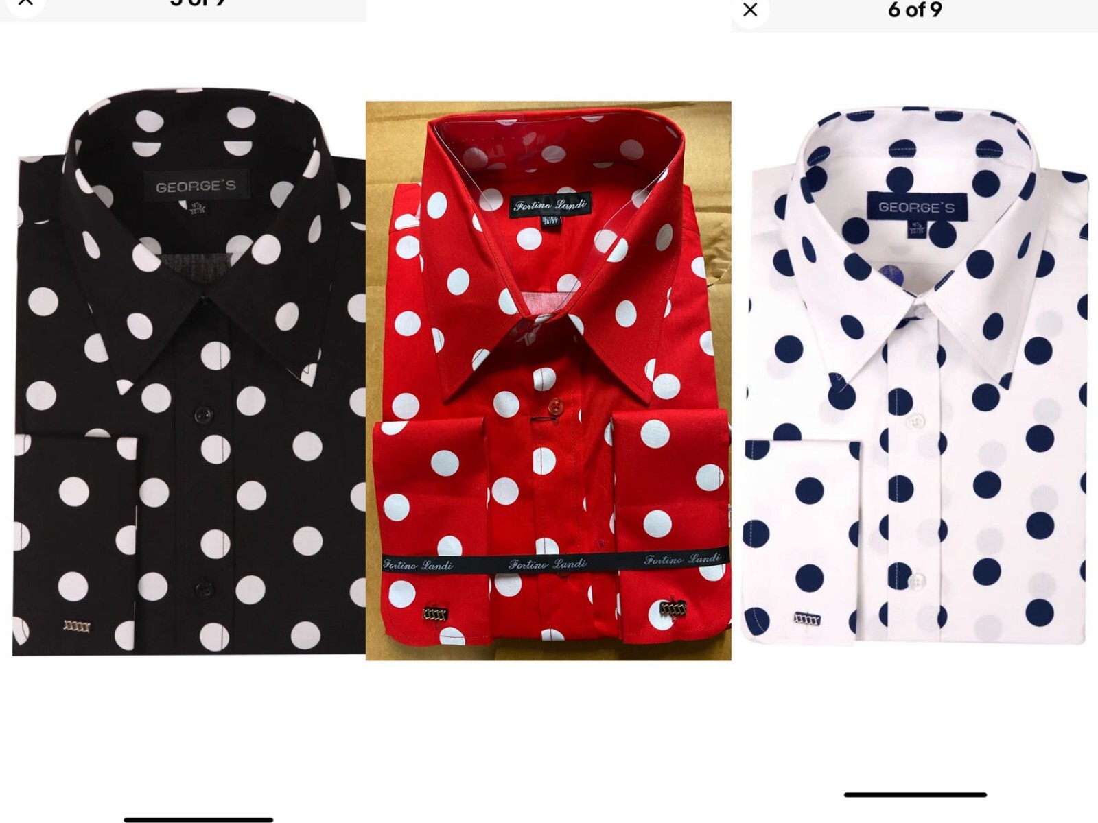 Men’s French Cuff Polka Dot Design Spread Collar Dress Shirt