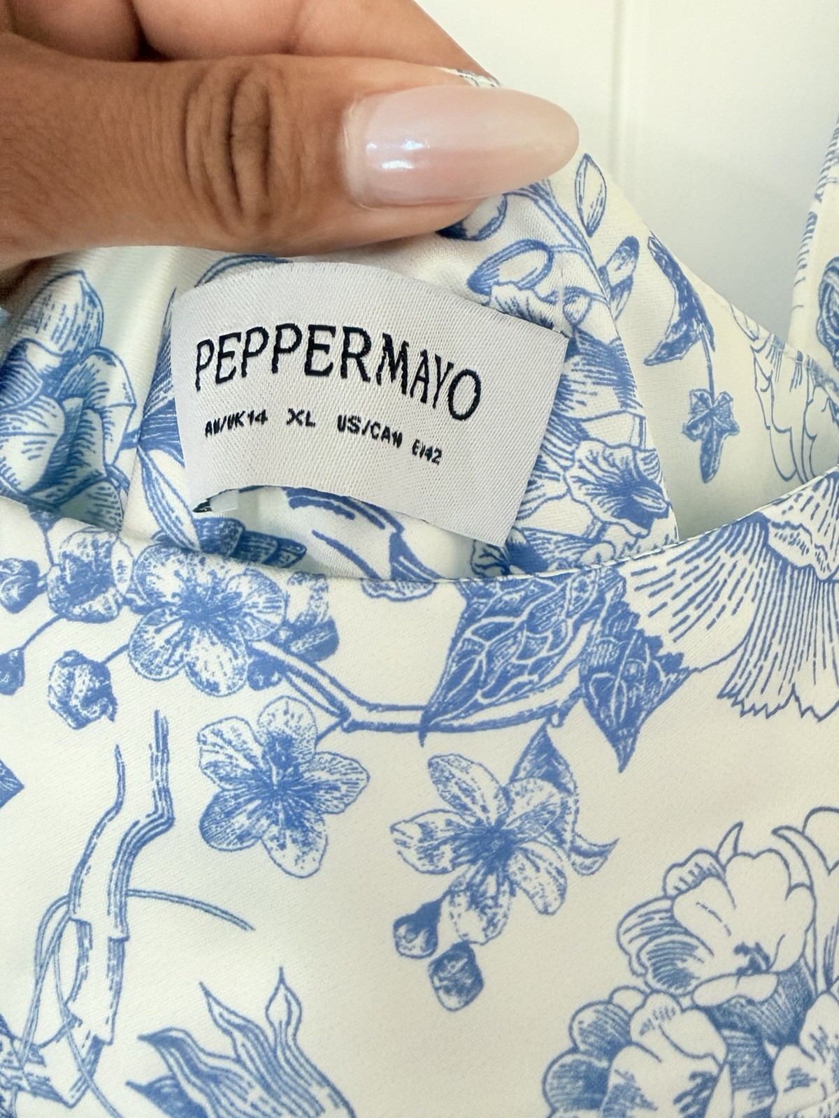 Peppermayo Blue White Toile Floral Mini Dress XL US 12 Sleeveless Cottagecore