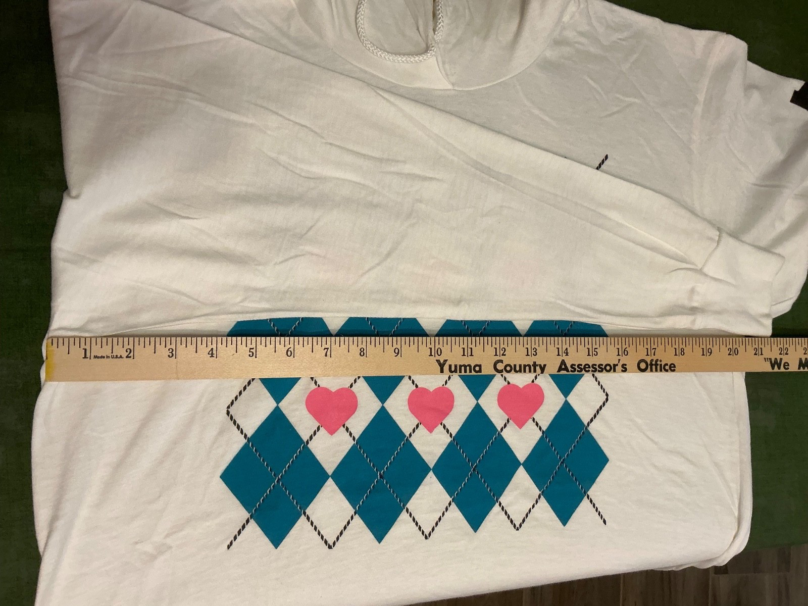 Vintage Alaska Long Sleeve Hoodie Shirt – Argyle w/pink hearts – Med – Fast Ship