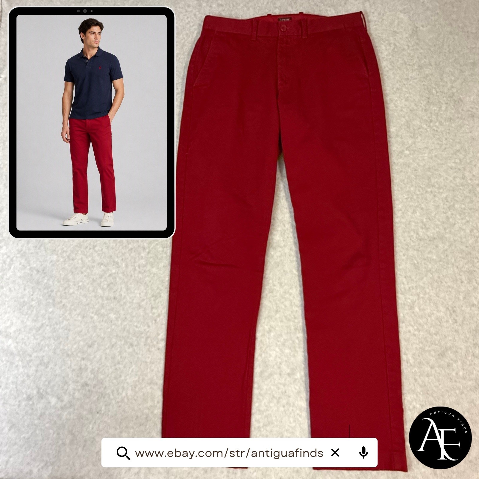 J.Crew The Sutton Mens 32×34 Slim Straight Chino Pants Red Cotton Twill Trousers