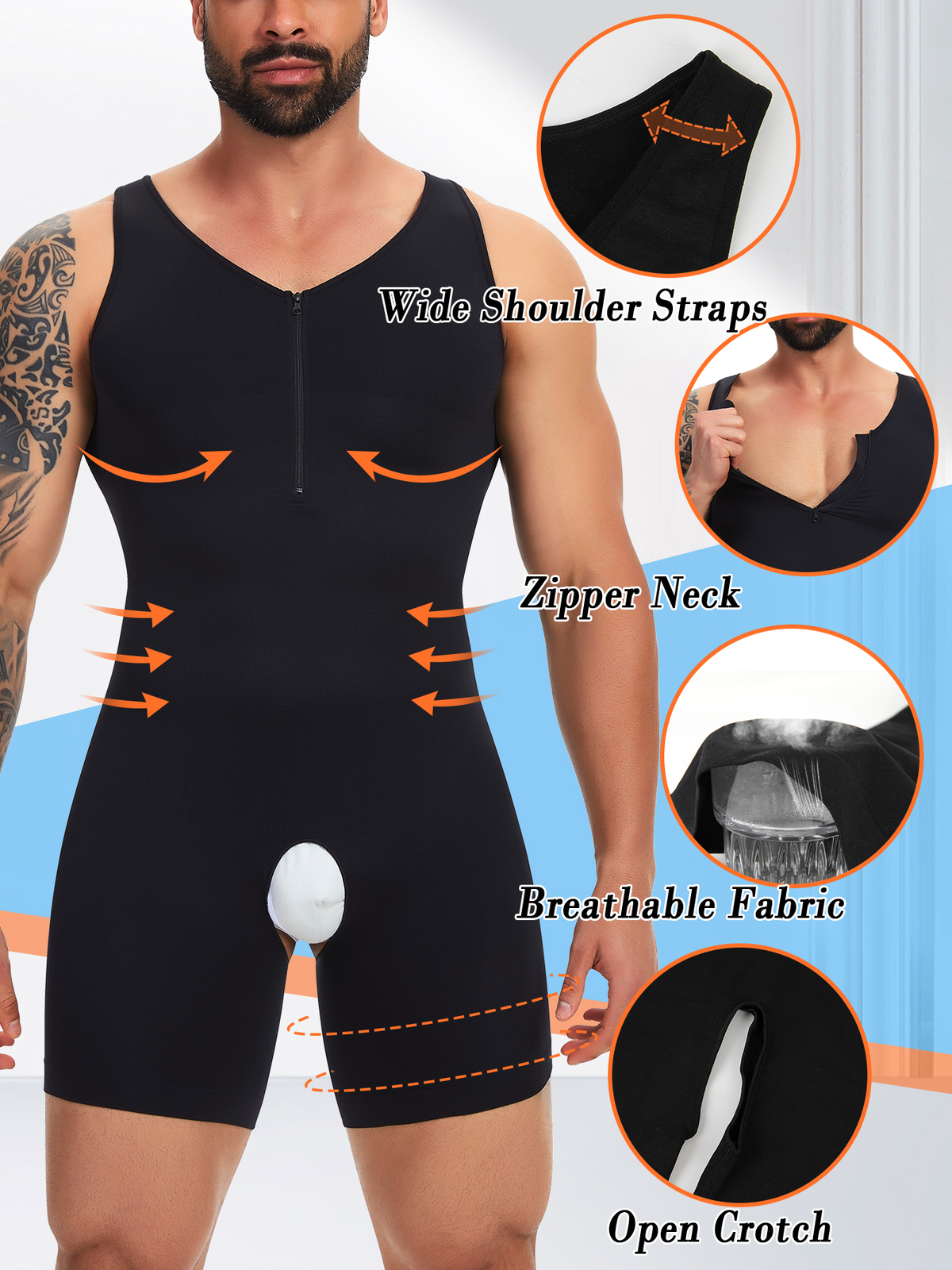 Men Shapewear Compression Bodysuit Full Body Shaper Slimming Fajas Para Hombres